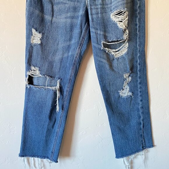 Old Navy High Rise Slouchy Straight Jeans Distressed Medium Wash - Picture 2 of 8